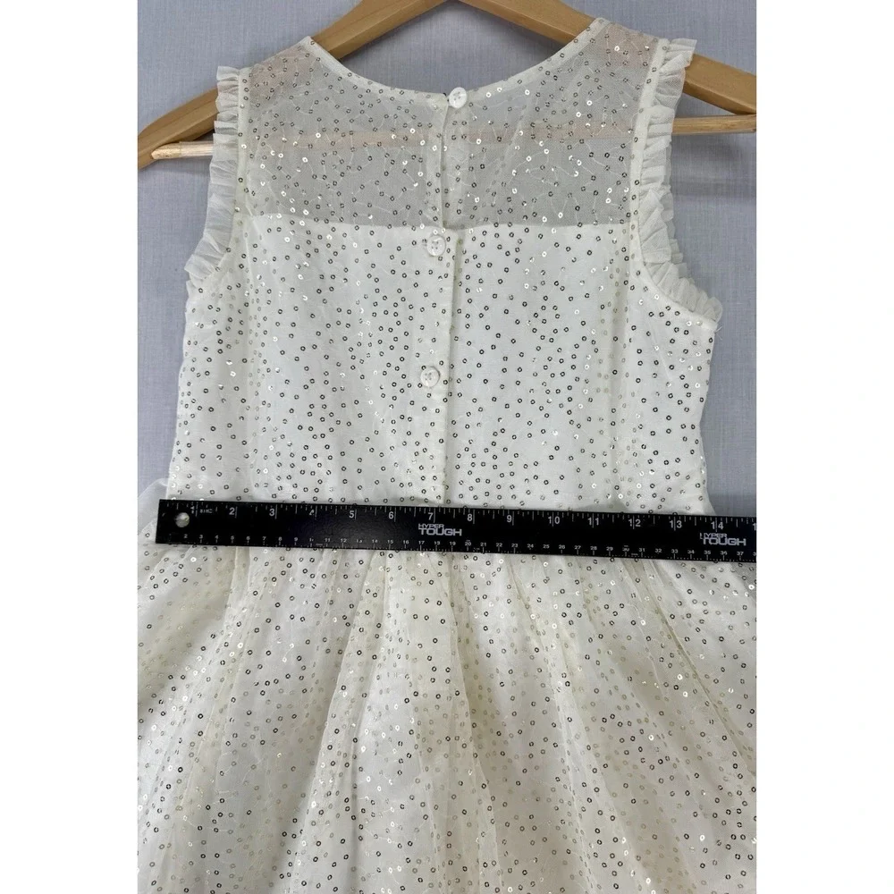 JONA MICHELLE‎ Dress Girls Size 12 Ivory/ White Gold Sequins Bow Holiday EUC